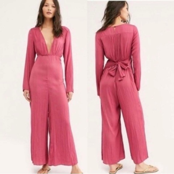Free People Pants - Free People Larina Satin Wide Leg Jumpsuit, size 6, NWT!